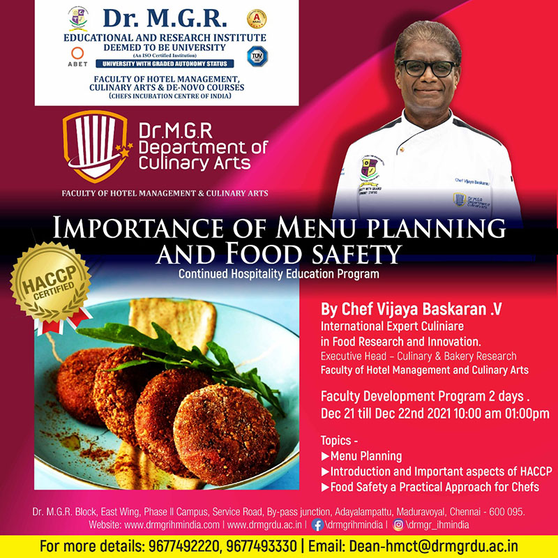 Importance of Menu Planning & Food Safety-Faculty Development Program