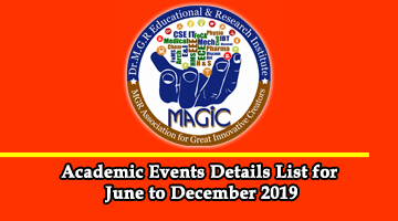 Academic Events Details List for June to December 2019